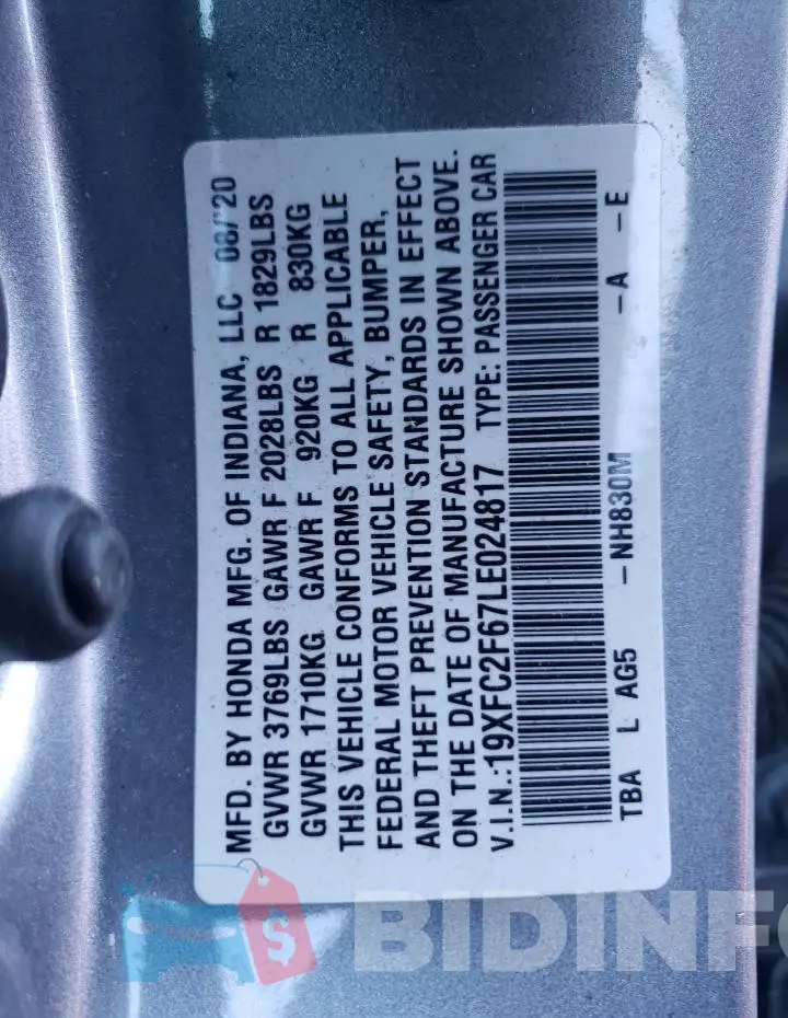 19XFC2F67LE024817 Photo# 13