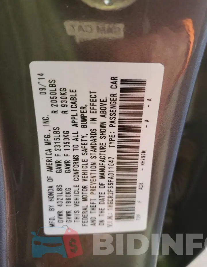 1HGCR2F55FA011047 Photo# 13