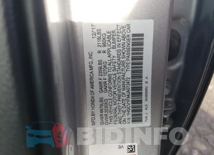 1HGCV1F94JA072472 Photo# 12