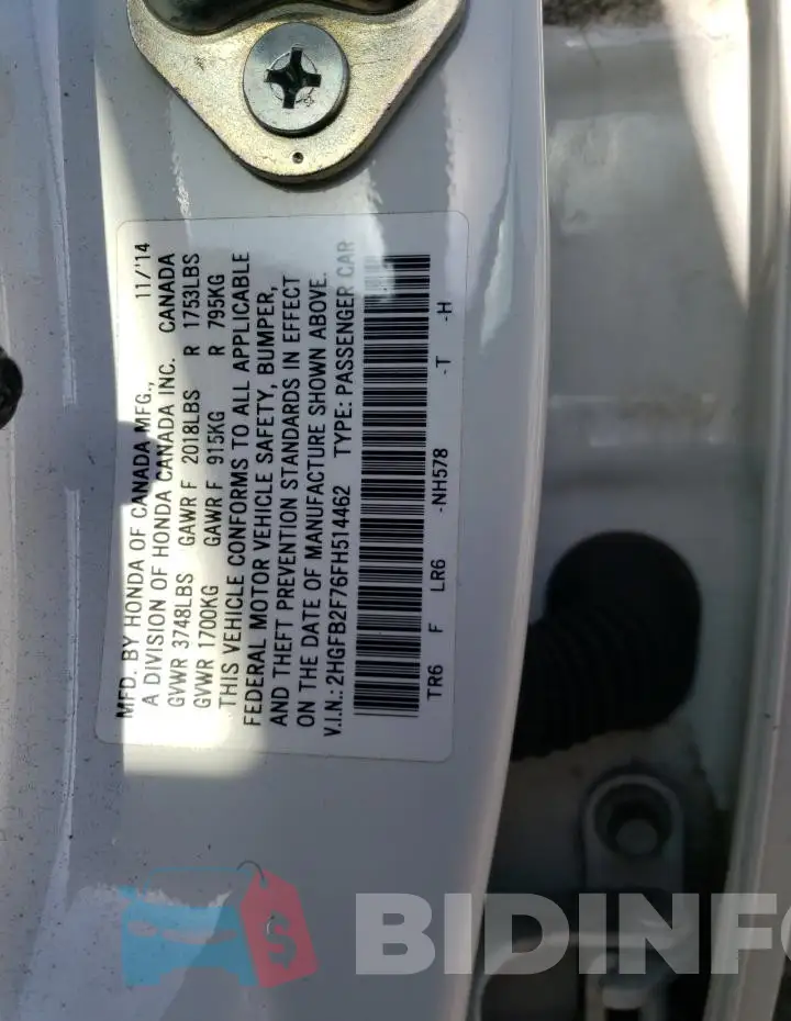 2HGFB2F76FH514462 Photo# 12