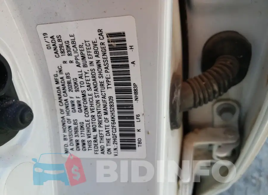 2HGFC2F64KH528309 Photo# 12