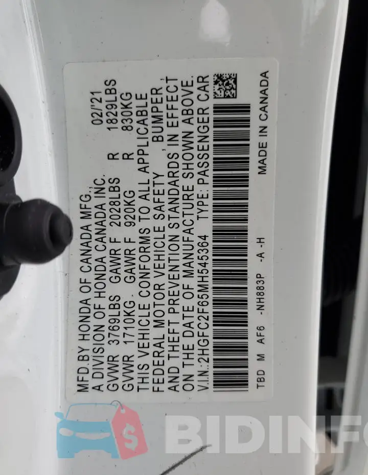2HGFC2F65MH545364 Photo# 12