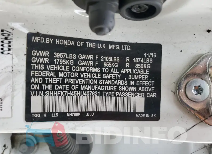 SHHFK7H45HU407621 Photo# 12