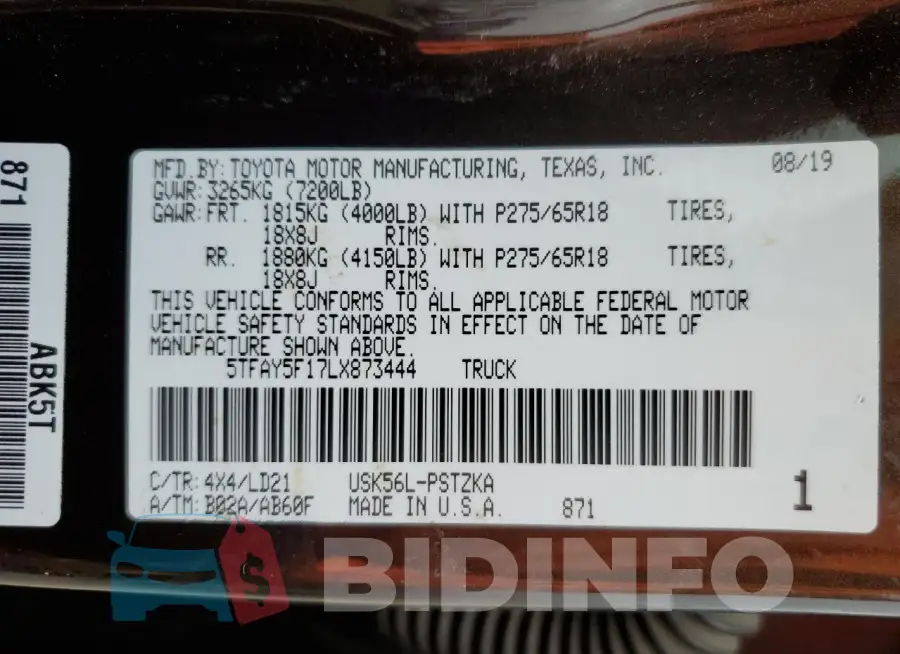 5TFAY5F17LX873444 Photo# 12