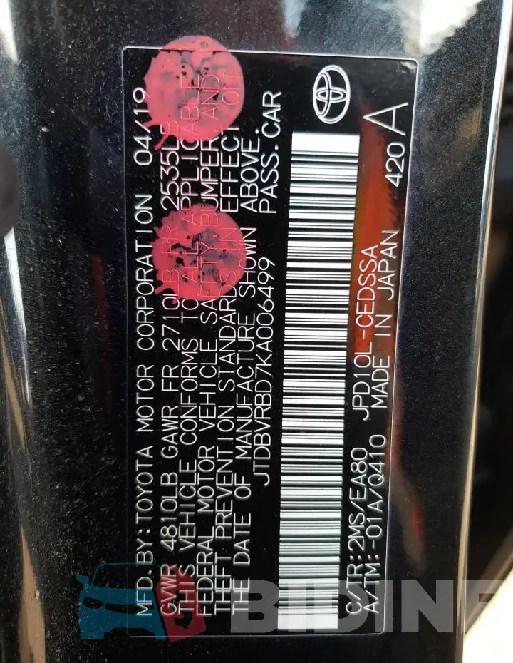 JTDBVRBD7KA006499 Photo# 13