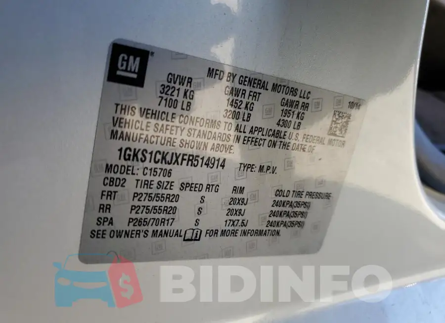 1GKS1CKJXFR514914 Photo# 13
