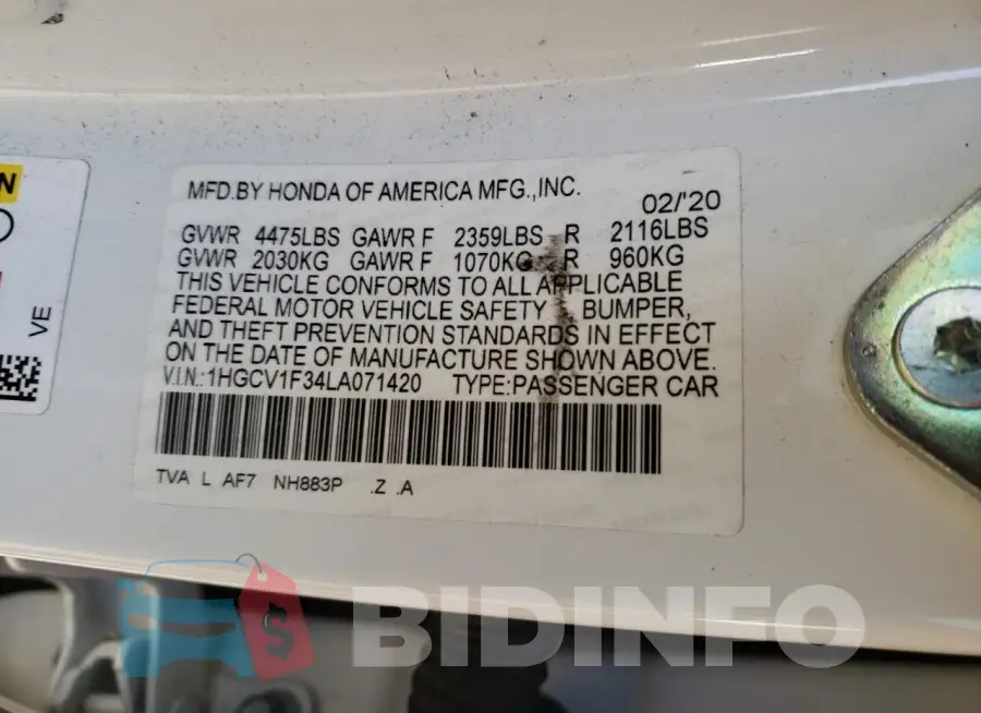 1HGCV1F34LA071420 Photo# 13