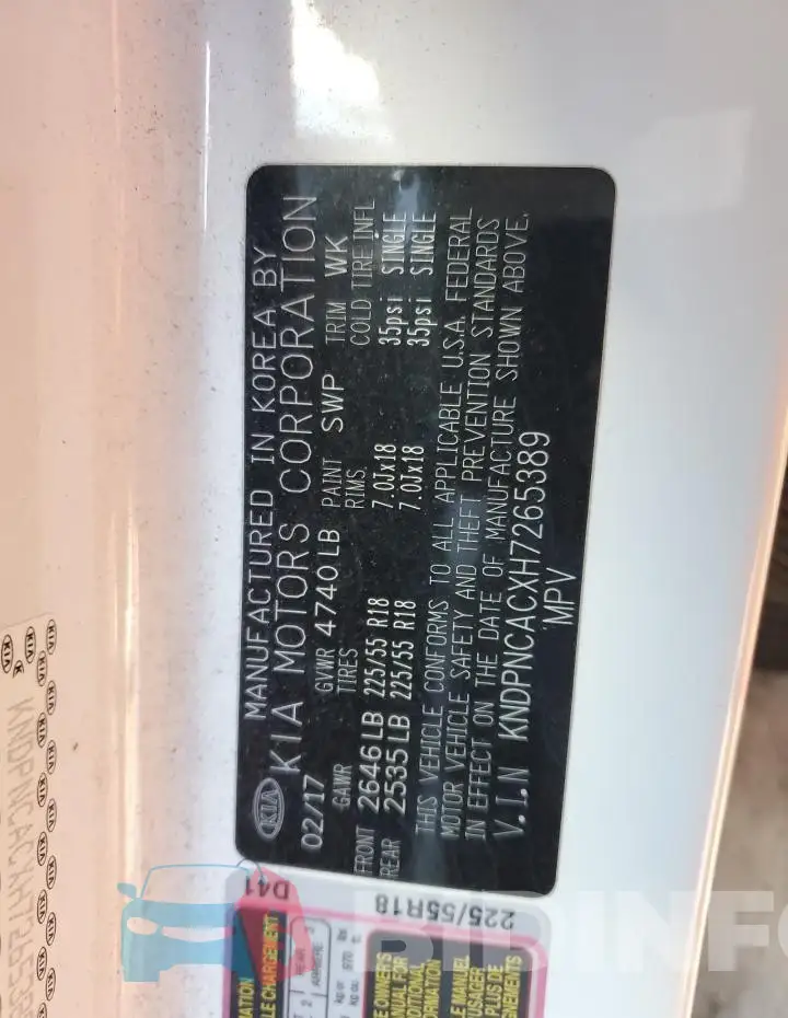 KNDPNCACXH7265389 Photo# 12