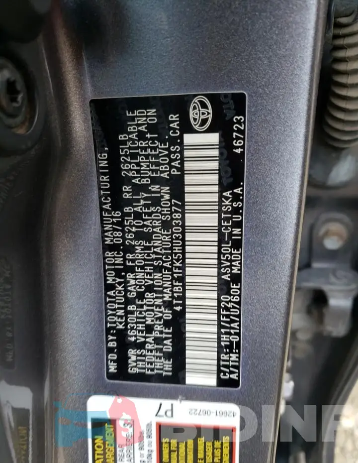 4T1BF1FK5HU303877 Photo# 12