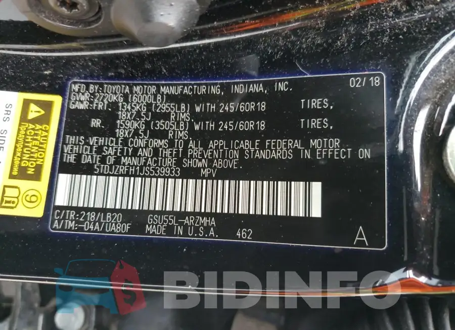 5TDJZRFH1JS539933 Photo# 13