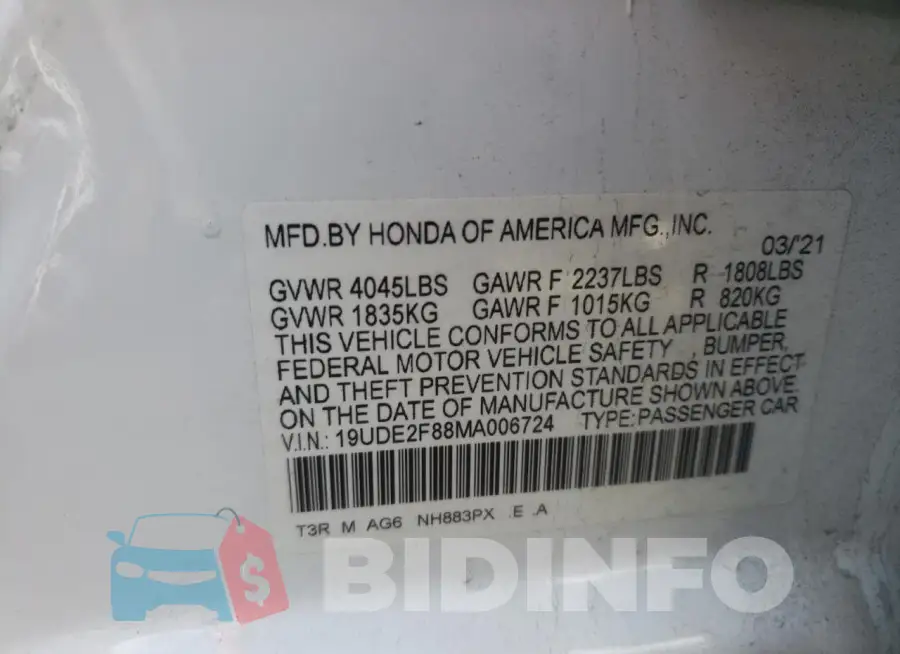 19UDE2F88MA006724 Photo# 12
