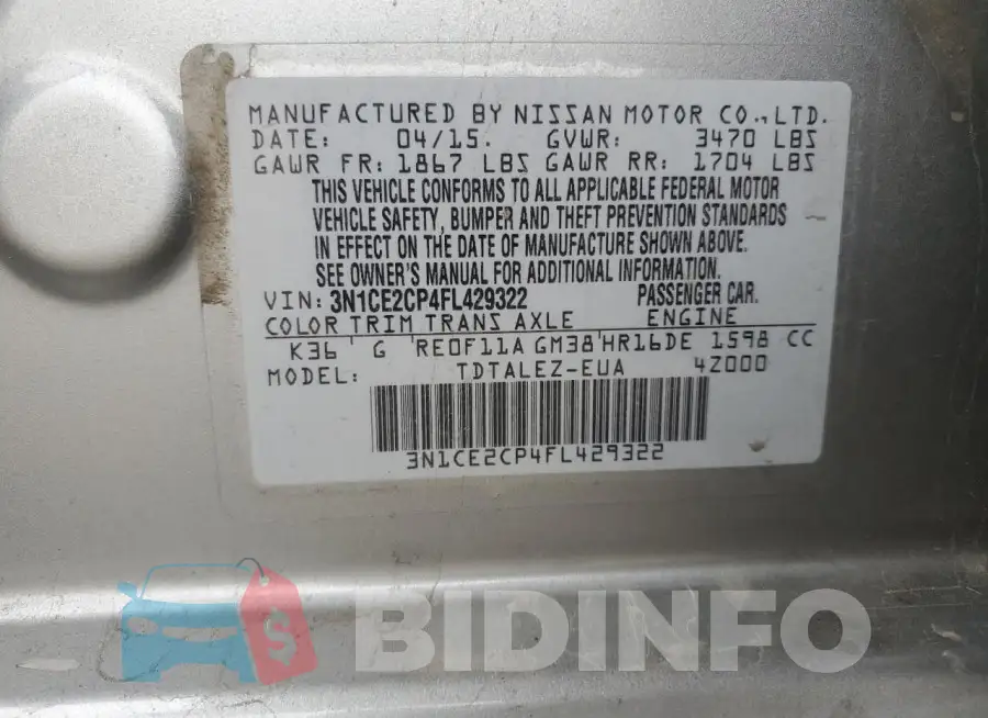 3N1CE2CP4FL429322 Photo# 13