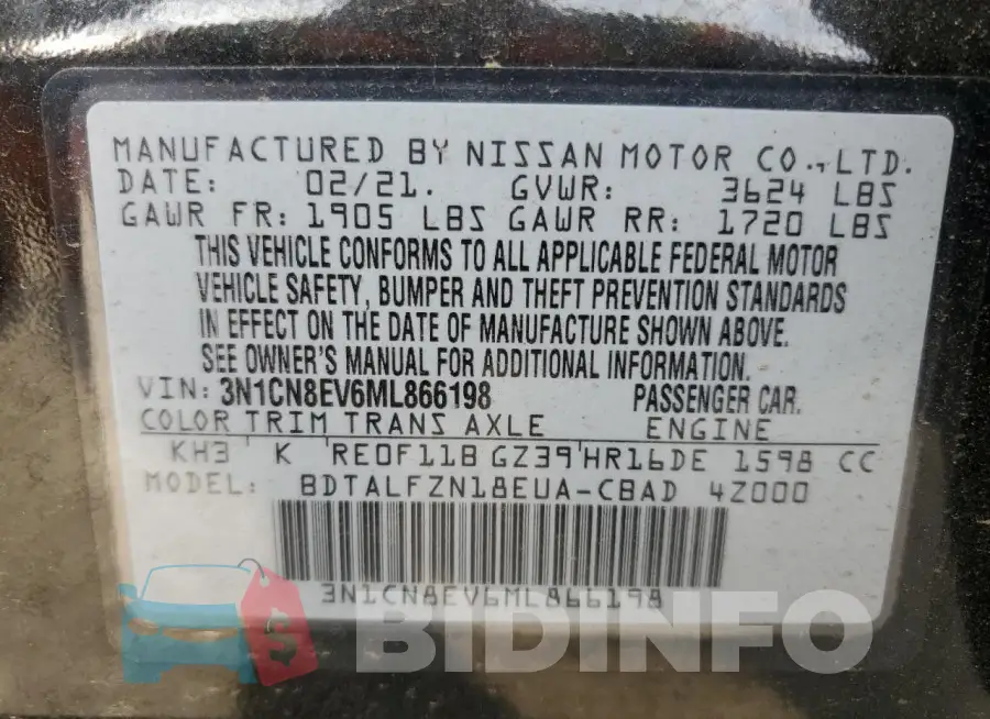 3N1CN8EV6ML866198 Photo# 12
