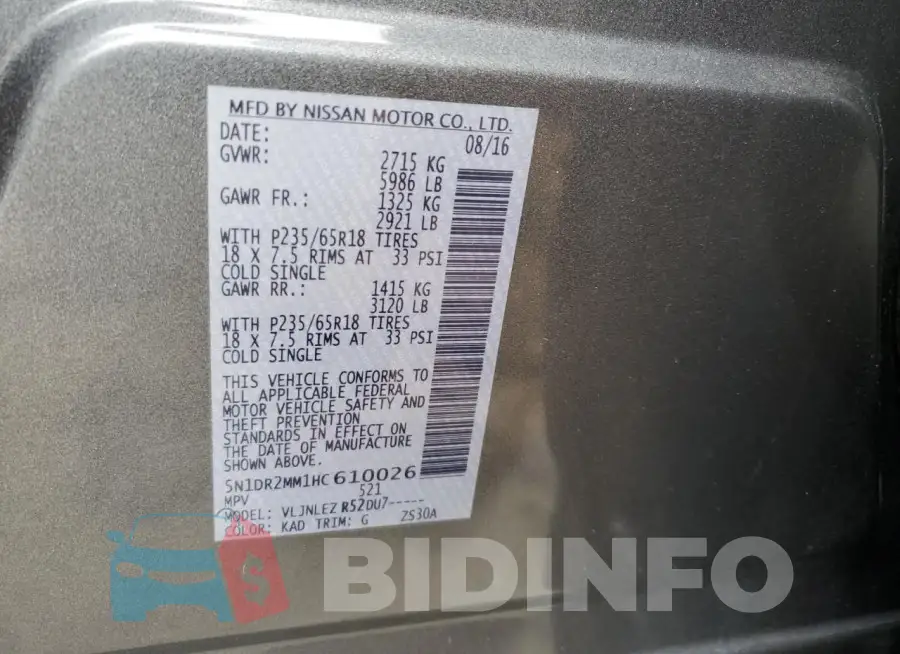 5N1DR2MM1HC610026 Photo# 13