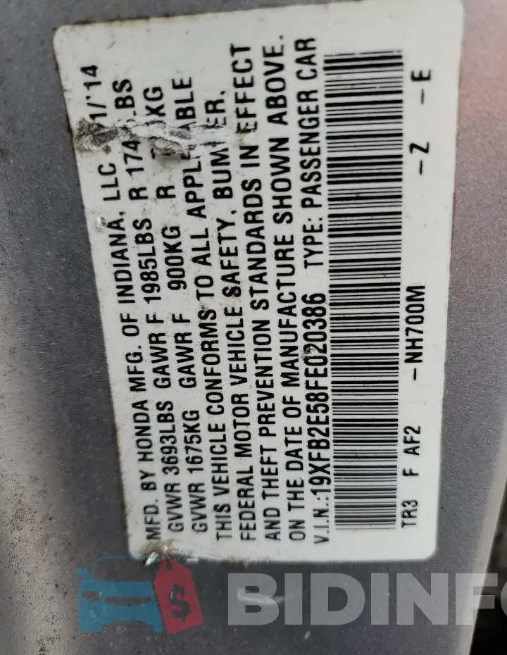 19XFB2E58FE020386 Photo# 12
