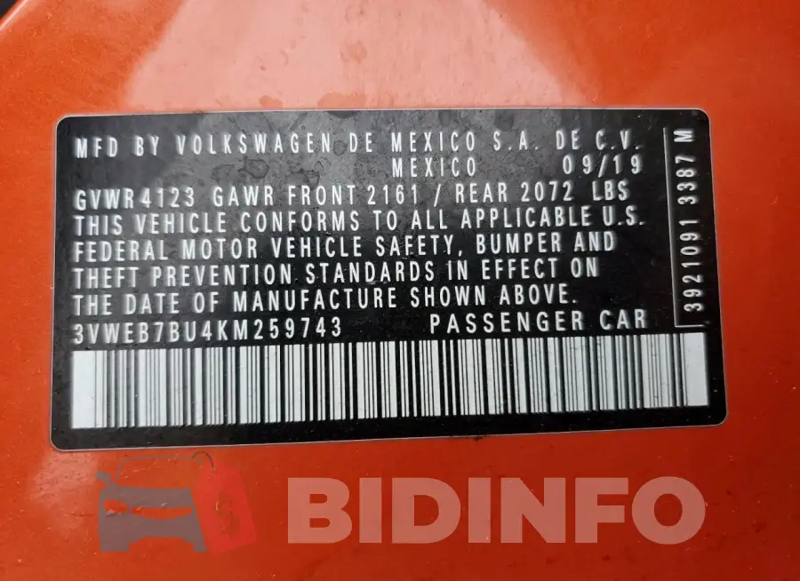 3VWEB7BU4KM259743 Photo# 12