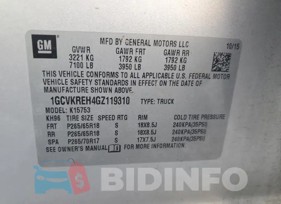 1GCVKREH4GZ119310 Photo# 12