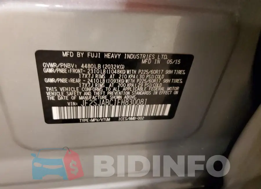 JF2SJABC1FH830081 Photo# 12