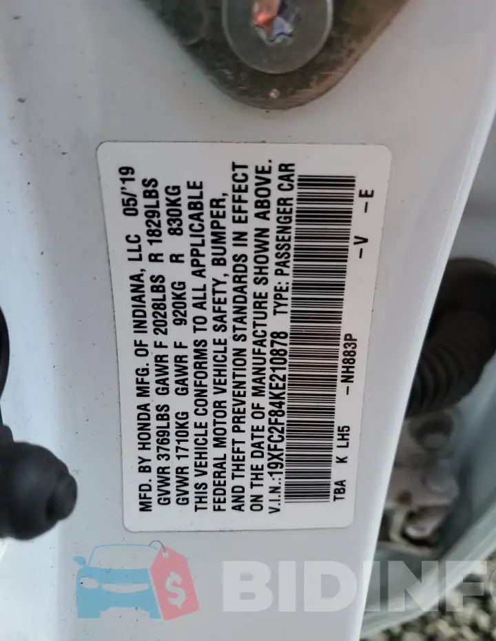 19XFC2F84KE210878 Photo# 12