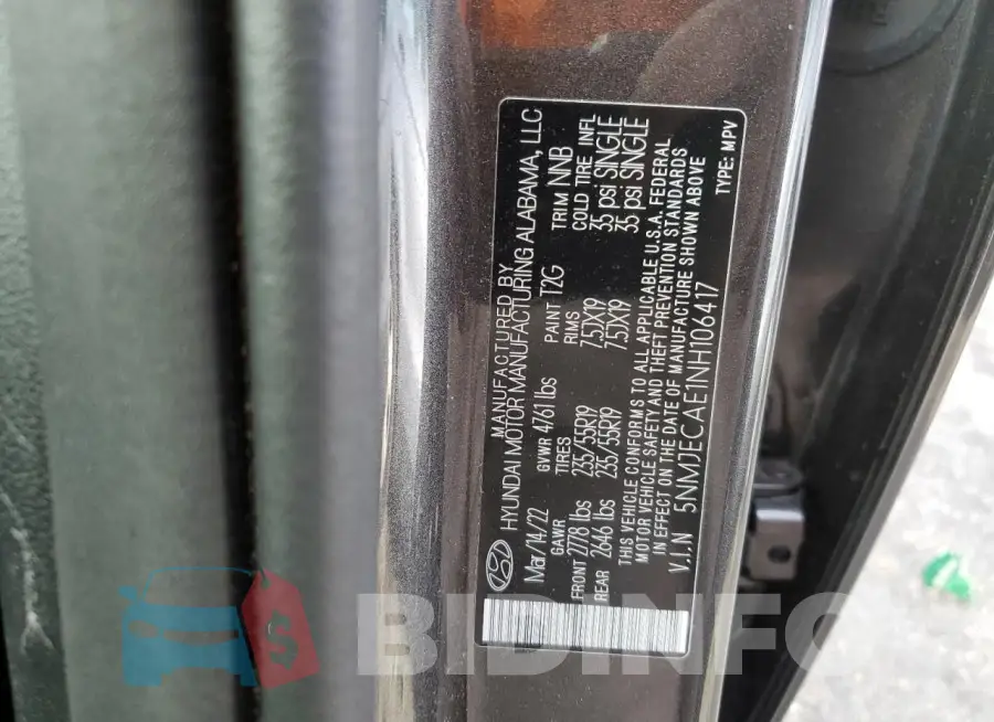5NMJECAE1NH106417 Photo# 13