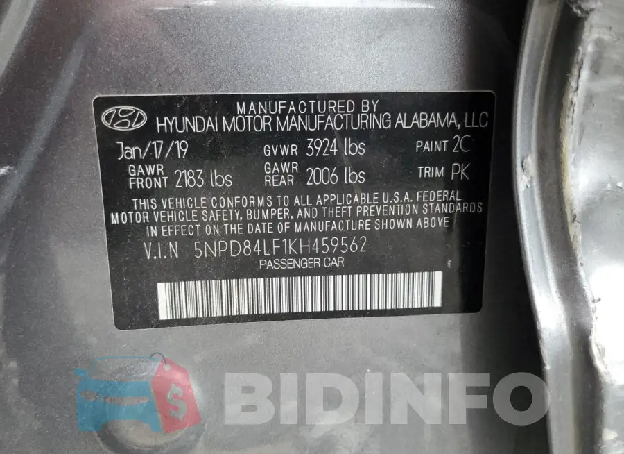 5NPD84LF1KH459562 Photo# 12