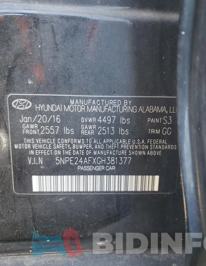 5NPE24AFXGH381377 Photo# 12