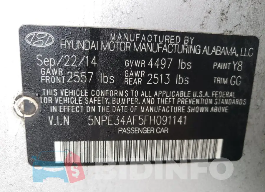 5NPE34AF5FH091141 Photo# 12