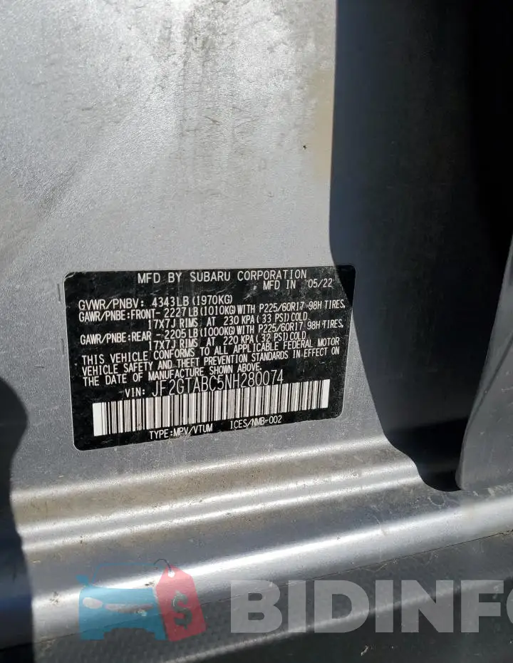 JF2GTABC5NH280074 Photo# 13