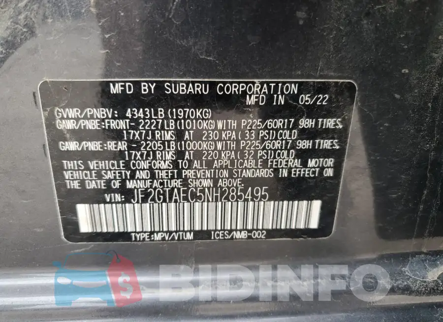 JF2GTAEC5NH285495 Photo# 14