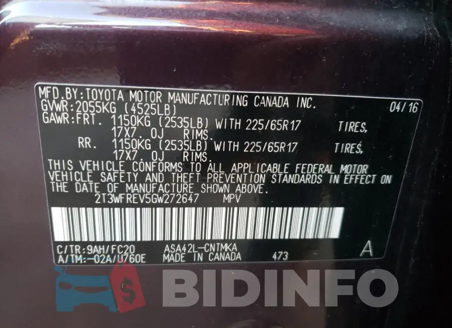 2T3WFREV5GW272647 Photo# 13
