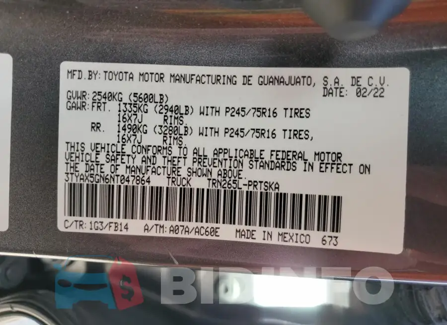 3TYAX5GN6NT047864 Photo# 13