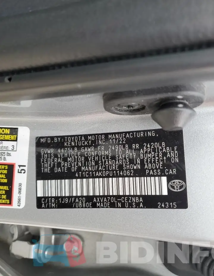 4T1C11AK0PU114062 Photo# 12