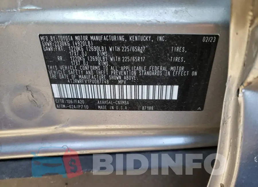 4T3RWRFV1PU087748 Photo# 12