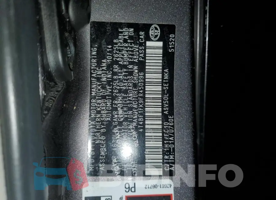 4T4BF1FK9FR450996 Photo# 12