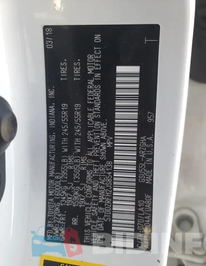 5TDDZRFH2JS854138 Photo# 12
