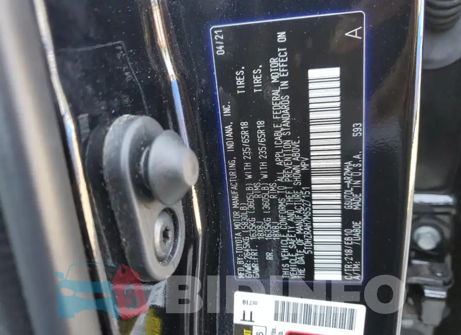5TDHZRAH7MS527151 Photo# 12