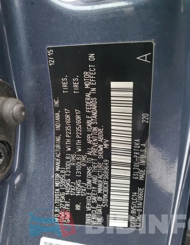 5TDYK3DCXFS689649 Photo# 13
