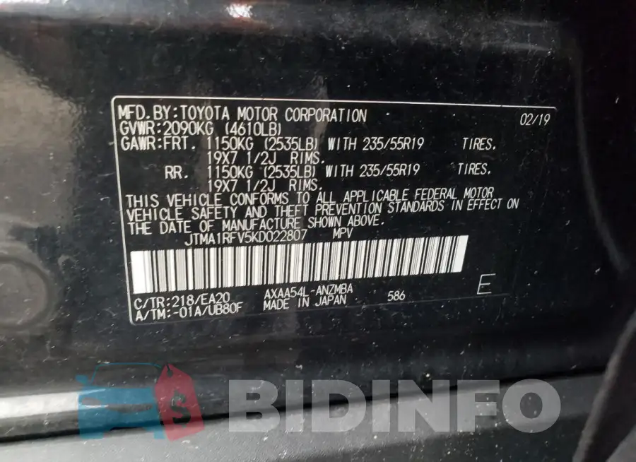 JTMA1RFV5KD022807 Photo# 12