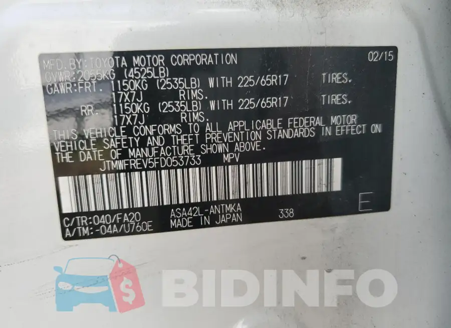 JTMWFREV5FD053733 Photo# 12