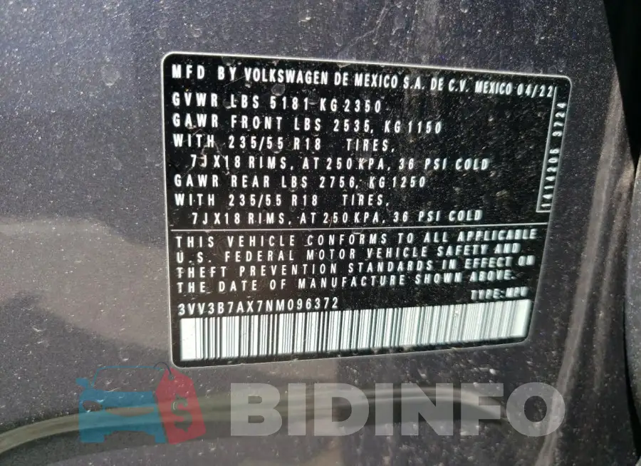 3VV3B7AX7NM096372 Photo# 13