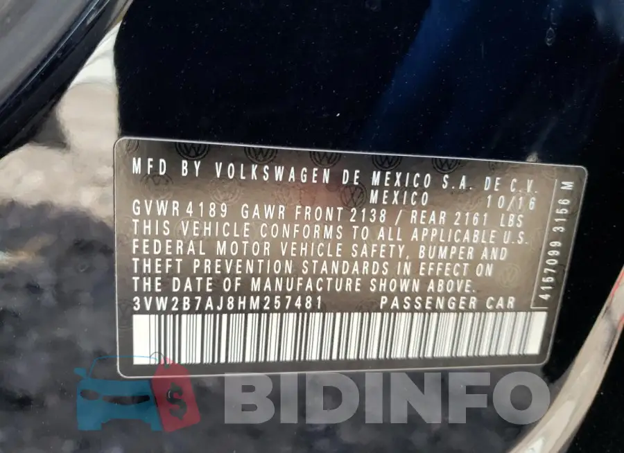 3VW2B7AJ8HM257481 Photo# 12