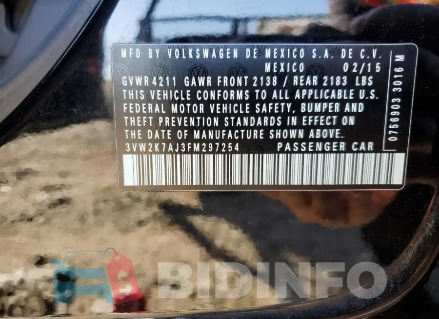 3VW2K7AJ3FM297254 Photo# 12
