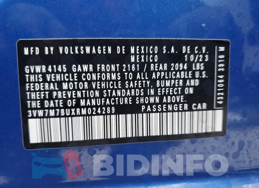 3VW7M7BUXRM024289 Photo# 12