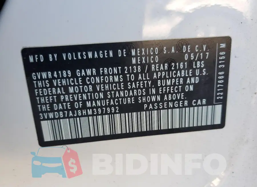 3VWDB7AJ8HM397992 Photo# 12
