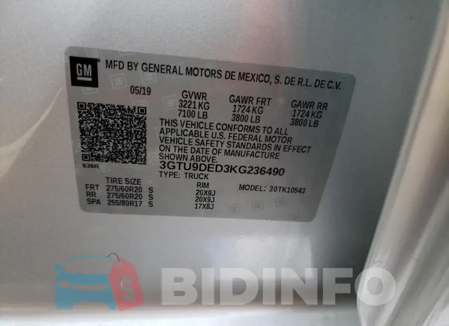 3GTU9DED3KG236490 Photo# 12