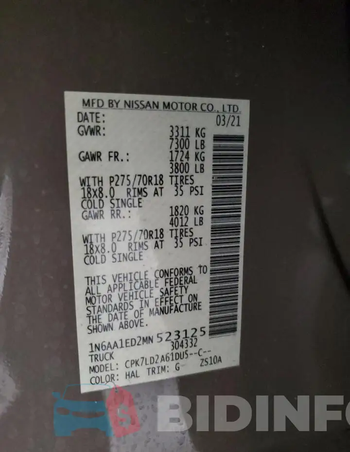 1N6AA1ED2MN523125 Photo# 13