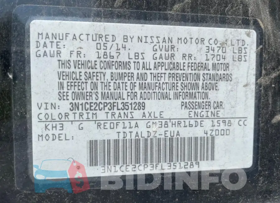 3N1CE2CP3FL351289 Photo# 10