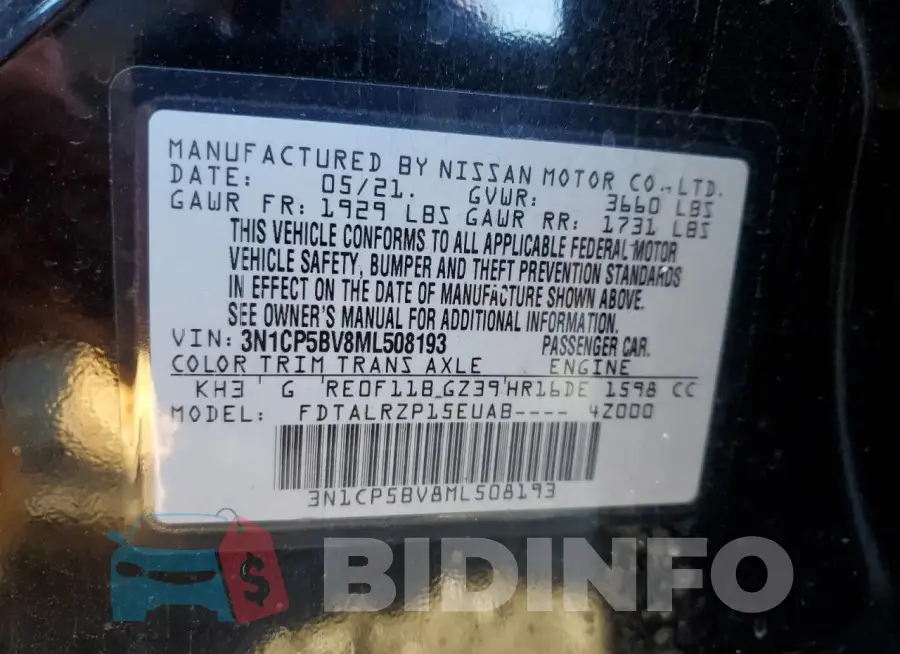 3N1CP5BV8ML508193 Photo# 12