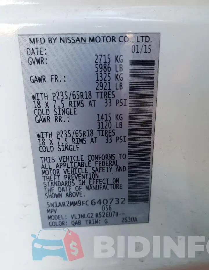 5N1AR2MM9FC640732 Photo# 14