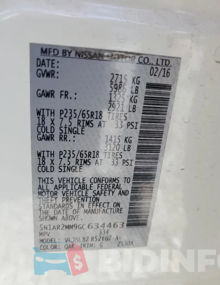 5N1AR2MM9GC634463 Photo# 13